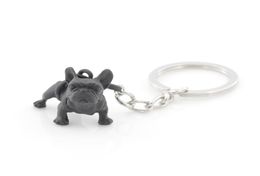 Metal Black French Bulldog Cadena llave Lindo Keychains de animales de perro llave de las mujeres Joyería de la joya de la masa