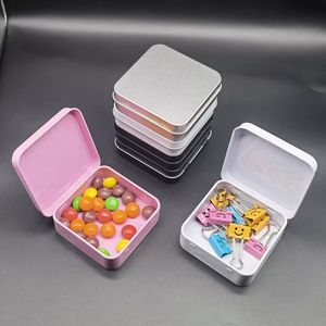 Métal noir carré vide boîtes à charnière conteneurs en aluminium mini bonbons cadeau menthe emballage organisateur conteneur de stockage boîte de conserve