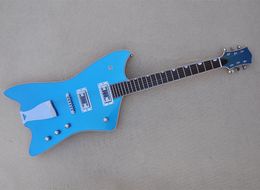 Guitare électrique à 6 cordes en métal bleu, avec touche en palissandre, 22 frettes