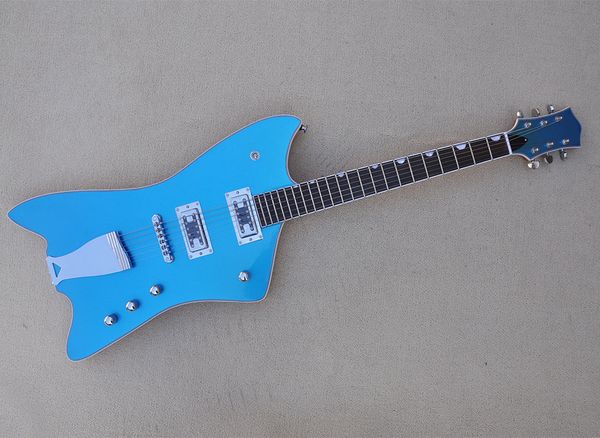 Guitare électrique à 6 cordes en métal bleu, avec touche en palissandre, 22 frettes