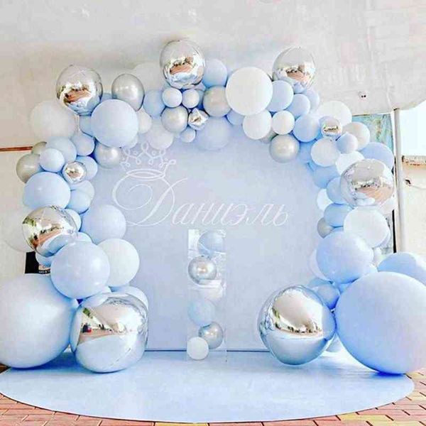 Métal Bleu Ballon Baptême Garçon Fille Baptême Baby Shower Joyeux Anniversaire Fête Décor Bébé Ballon Globos Anniversaire Ballon Arch G220419