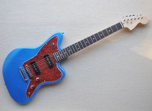 Guitare électrique en métal bleu avec Pickups P90, touche en palissandre, Pickguard à perles rouges, offrant un Service personnalisé