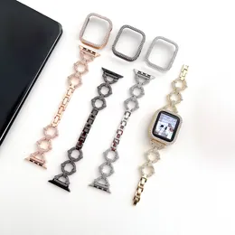 Bracelet en métal en diamant et étui pour Apple Watch 8 Ultra 7 SE 6 5 4 3 Série Luxury Ladies Bands Iwatch Bands 49 mm 42 mm 40 mm 38 mm