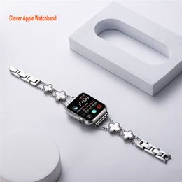 Bracelet en métal trèfle à quatre feuilles bracelets intelligents pour Apple Watch Band 38 mm 40 mm 42 mm 44 mm 41 mm 45 mm libération rapide compatible avec Iwatch Series 8 7 6 5 4 3 2 1 bracelet hommes femmes