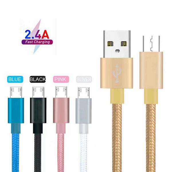 2.4A métal tresse nylon Type C/Micro câbles de téléphone USB OD4.0 câble de charge pour samsung s9 note10