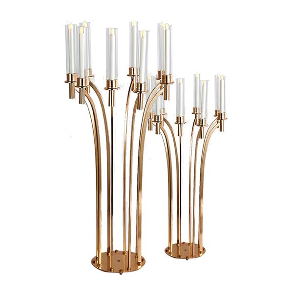 Candelabra de metal para fiesta en casa, 110 cm 8 candelabros de armas, centros de mesa de boda acrílico, rodamiento de flores