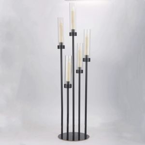 Bougeoir en métal 5 armes Black Candlesticks Table de mariage Candarlabra Pilier Stand Road Party Decor