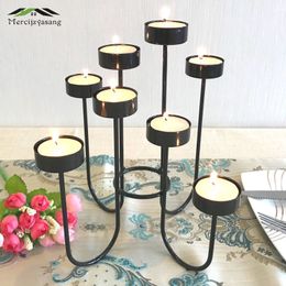 Candelabros de metal Candelabro 6/8/9 brazos Candelabro Soporte Hierro Pilar negro para boda Decoración del hogar Candelabro GZT056 T200108