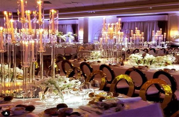 Bougeoirs en métal, Vases à fleurs, bougeoirs, centres de Table de mariage, supports de piliers candélabres, décoration de fête, route Lead8651707