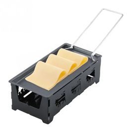 Mini Raclette de queso de acero al carbono y Metal, velas con revestimiento antiadherente, bandeja para hornear calentada, mango plegable con espátula, juego de cocina