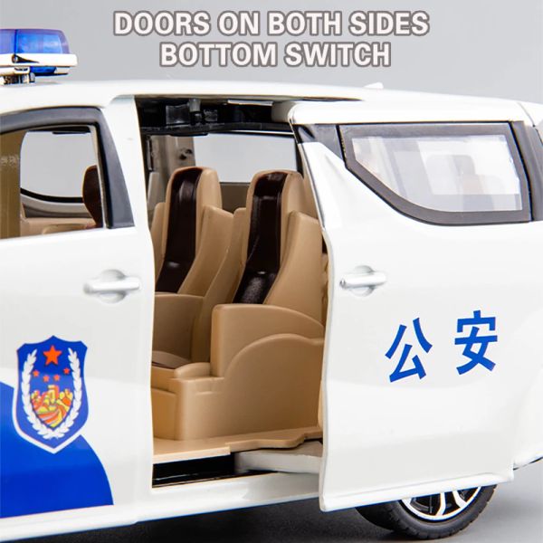 Metal Cars Toys Scale 1/24 Police peinture Alphard Diecast Alloy Car Model Gift For Boys Children Kids Toy Toy Véhicules Sound Light
