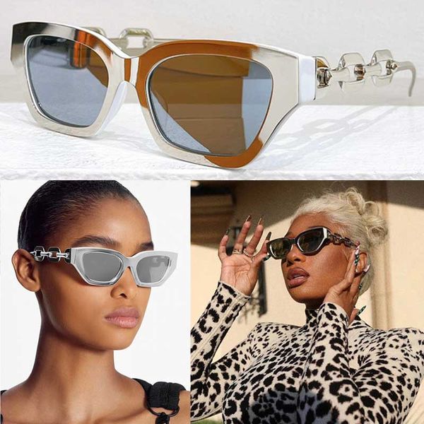 Gafas de sol de ojo de gato de metal Z1476E Gafas de sol de moda Diseñadores de damas Marco de metal plateado Lente plateada Cadena Espejo pierna Retro Cadena para mujer Gafas de calidad superior