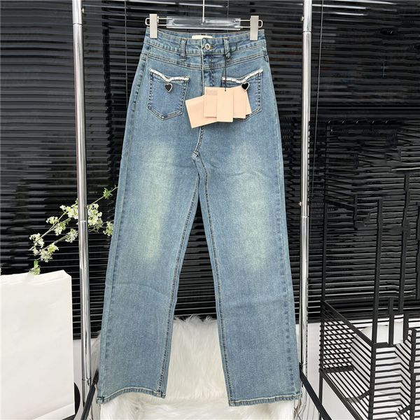 Pantalon en denim à chaîne en métal pour femme Jeans de créateur Pantalon à jambe droite Hiphop Pantalon long Jean pour dame