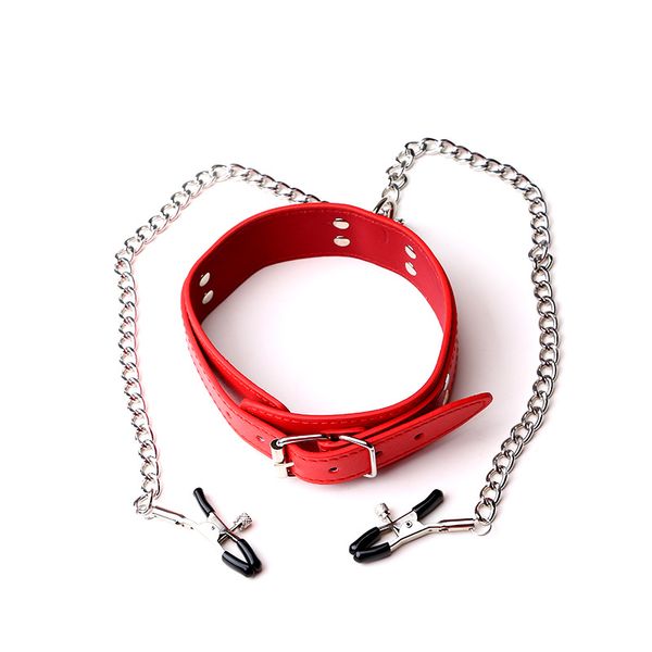 Cadena de Metal, abrazadera para pezones, juego de sujeción de Bondage, cuello ajustable, Juguetes sexuales para adultos para mujeres, hombres, parejas, juego