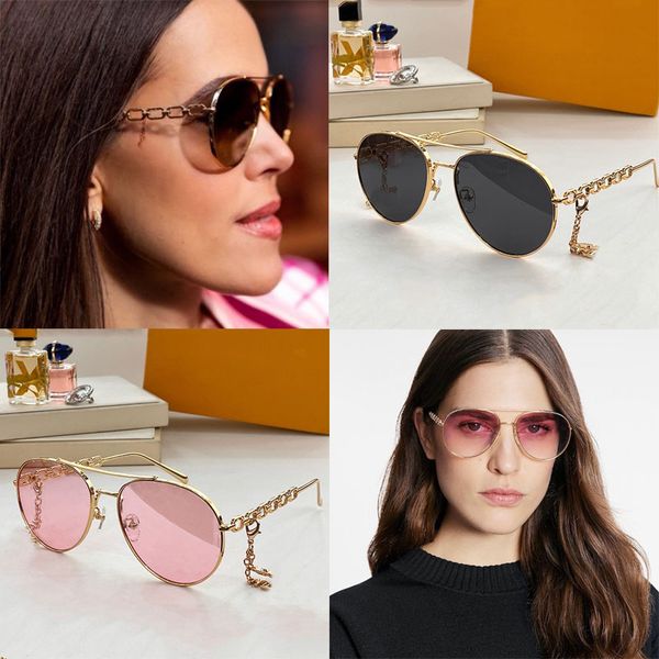 Lunettes de soleil Politique de métal cadre ovale, jambes de miroir liées à la chaîne métallique avec lettre de décoration florale peut être ajoutée avec des chaînes pour améliorer la forme du visage Z1539W