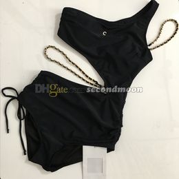 Metalen ketting zwempak vrouwen sexy holle badkleding een schouder badpak casual stijl badpakken