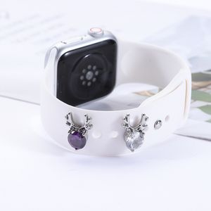 Charmes en métal pour pomme de montre Apple Watch Decorative White Purple Elk Ring Diamond Ornement Smart Watch Silicone Strap Accessoires