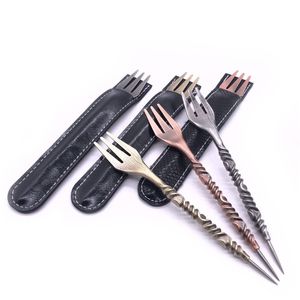 Cuchara de Metal para cigarrillos, accesorios para cachimba, tenedor para cachimba más aguja de selección, funda de cuero 2 en 1, pipa de agua, tenedor para crema, venta al por mayor