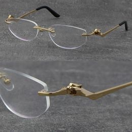 Métal classique série léopard montures de lecture optiques sans monture lunettes de marbrure lunettes de cadre en or 18 carats hommes myope oeil de chat rond Ey292o