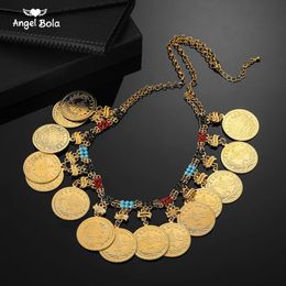 Metal Coin Big Muslim Colliers pour femmes pièces arabes cadeaux de mariage de luxe Islam Bijoux d'Afrique du Moyen-Orient 240410