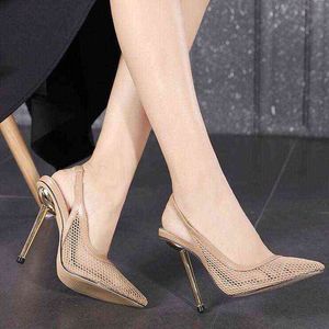Métal Couleur Talons Aiguilles Femmes Maille Sandales Bout Pointu Stiletto Pompes Sandales Chaussures De Mode Pour Femmes Zapatos Para Mujer G220527