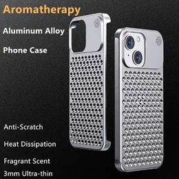 Funda de aluminio con refrigeración de metal para iPhone 15, 14, 13, 12 Pro Max, difusor de aroma hueco, disipación de calor, funda para teléfono anticaída adecuada para Huawei