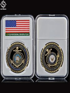 Metaal ambacht USNavy embleem kernwaarden antieke verkoperde holle munt medaille van moed inzet munten Wpccb Box8954457