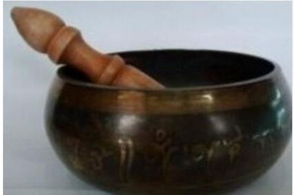 Envío Gratis artesanías de Metal asiático tibetano bronce Buda Mantra Singing Strike Bowl