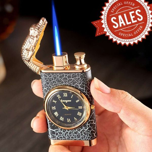 Metal Creative Dual Flame Switch Alligator Head Open Flame et Direct Flame Turbo Torch Butane sans gaz Portable Gas plus léger pour les hommes