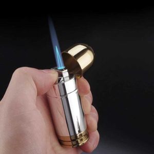 Metaal Creatieve Outdoor Sigarettenverlichting Multifunctioneel Winddicht Recht Flush Blauw Vlam Aansteker Ornament Met Flesopener