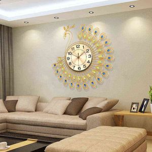 Métal créatif horloge murale Design moderne silencieux chinois paon Art luxe horloge murale numérique Reloj Pared décoration de la maison DG50WC H1230