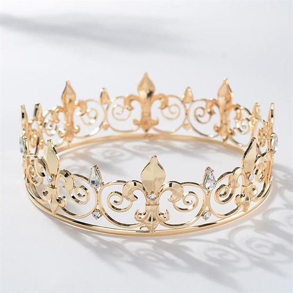 Couronnes et diadèmes en métal pour hommes, couronne royale complète, chapeaux de fête de bal, Costume Cosplay, accessoires pour cheveux, Clips dorés, Barrettes2667