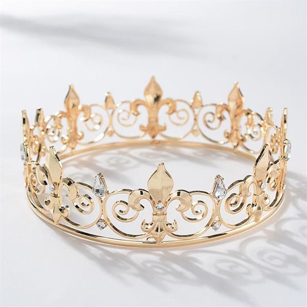 Coronas de metal y tiaras para hombres Royal Full King Crown Prom Party Sombreros Disfraz Cosplay Accesorios para el cabello Clips dorados Barrettes255V