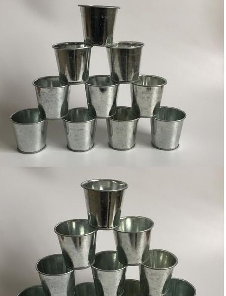 Taza de metal galvanizadas macetas suculentas barato Vintage rústico nostálgico Minis jardín Silve lindo estaño maceta Mini cubos galvanizados