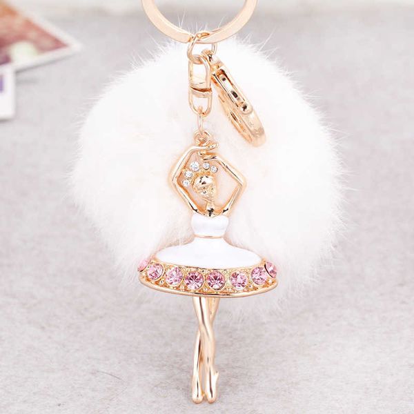 Métal mignon ballet-danse-ange porte-clés moelleux-pompon porte-clés lapin-fourrure-boule pompon femmes sac voiture pendentif porte-clés bijoux G1019