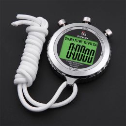 Metal digitale timer sport stopwatch waterbestendige geheugen teller lichtgevende stopwatch uren minuten