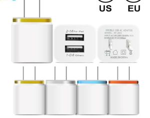 Metaal Dual USB Wall Charger Telefoonlader US EU -plug 21A AC Power Adapter Wall Charger Plug 2 Port voor IP 11 Pro Max Samsung Xiao4765223