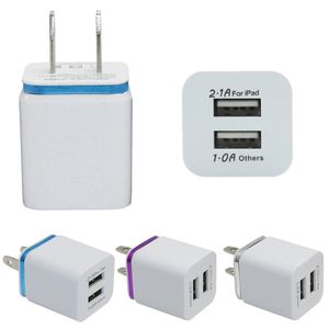 Chargeur de charge mural double USB en métal US EU Plug 2.1A AC Power Adapter Wall Charger Plug 2 ports pour Iphone Xiaomi Samsung Note LG Tablet Ipad