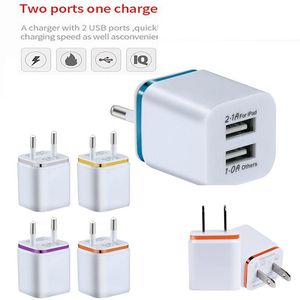Metalen Dual USB Wall Charging Charger US EU Plug 2.1A 1A AC Power Adapter Directe Chargers Pluggen 2 Poort voor iPhone 12 13 Pro Max Samsung Galaxy Note LG Tablet iPad