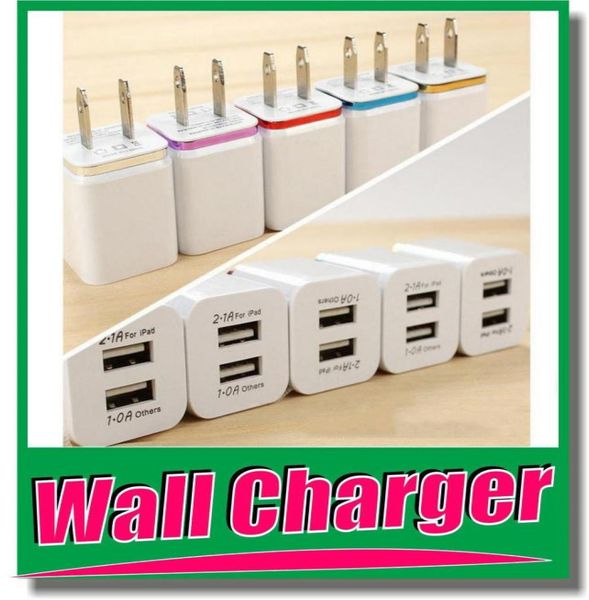 Metal dual USB Wall US Eu Plug 21A AC Potency Adaptador Cargador de pared Bargador 2 Puerto para Samsung Galaxy Nota 20 LG Tablet4667850