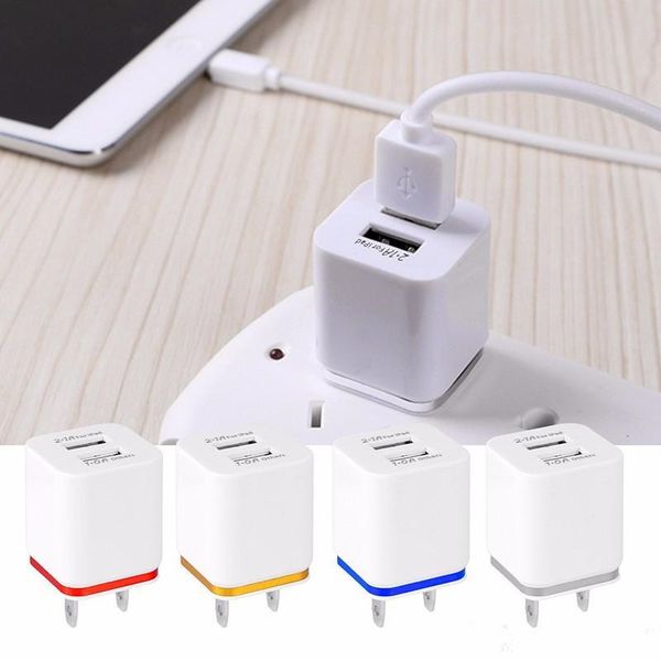 Metal Dual USB Wall US Plug 2.1A AC Adaptador de corriente Cargador de pared Enchufe 2 puertos para Iphone, Samsung Galaxy Note, LG Tablet