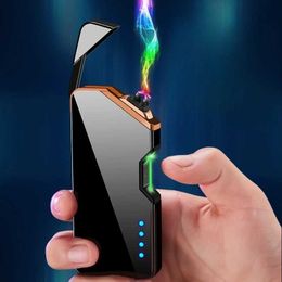 Metaal Elektrische Dubbele Boog Vlamloze Aansteker Plasma Puls USB Lading Laser Inductie Ontsteking Outdoor Windaansteker Mannen Gift
