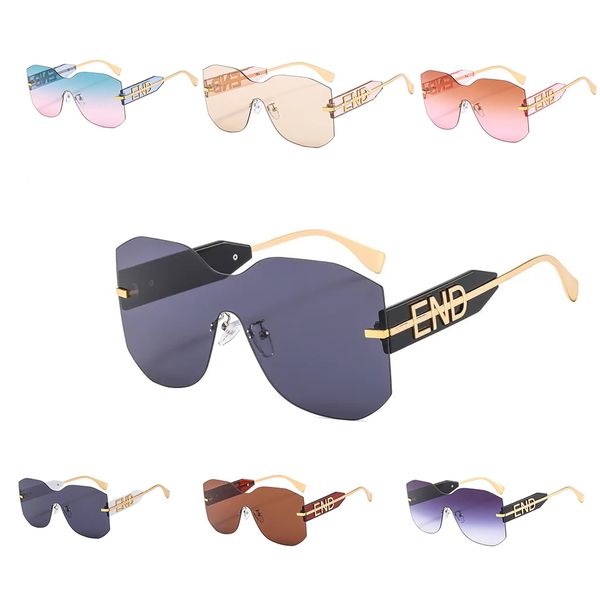 Métal F Lunettes de soleil sans cadre Designer Shades Marque Lettre Femmes Lunettes Homme Connecté Lunettes Beach Goggle Adumbral Uv Proof PC Lunettes de soleil