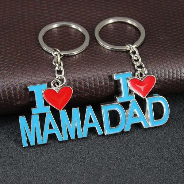 Métal famille pendentif porte-clés porte-clés coeur rouge j'aime papa maman anglais lettre porte-clés souvenir bijoux porte-clés mère fête des pères cadeau
