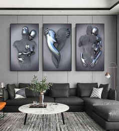 Metalen Figuur Standbeeld Kunst Canvas Schilderij Romantische Abstracte Posters en Prints Muur Foto Moderne Woonkamer Kerstcadeaus H1112563514