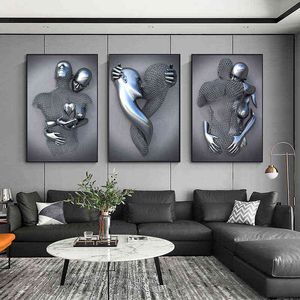 Figura de Metal estatua arte lienzo pintura carteles abstractos románticos e impresiones cuadros de pared sala de estar moderna regalos de navidad H1110