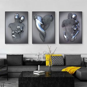 Metalen Figuur Standbeeld Art Canvas Schilderij Romantische Abstract Posters en Prints Muurfoto's Moderne Woonkamer Woondecoratie