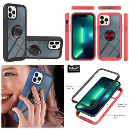 Anneau de doigt en métal 360 étuis antichoc pour Iphone 15 14 Pro Max Plus 13 2in1 couche hybride dur PC TPU pare-chocs support de cadre béquille clair noir bleu rouge avant couverture arrière