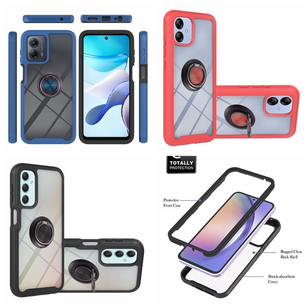 Étuis de support de bague en métal pour Moto G Play Stylus 5G Edge + 2023 Samsung A04E A24 Xiaomi Redmi Note 12 Pro 2in1 Hybrid Hard PC TPU Bumper Frame 360 Housse antichoc