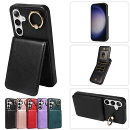 Cajas de billetera de cuero con soporte de anillo de dedo de metal para iPhone 15 Plus 14 Pro MAX 13 12 11 X XR XS 8 7 Paquete de ranura para tarjeta de identificación de moda de lujo Bolsillo Flip Phone Back Cover Kickstand Skin